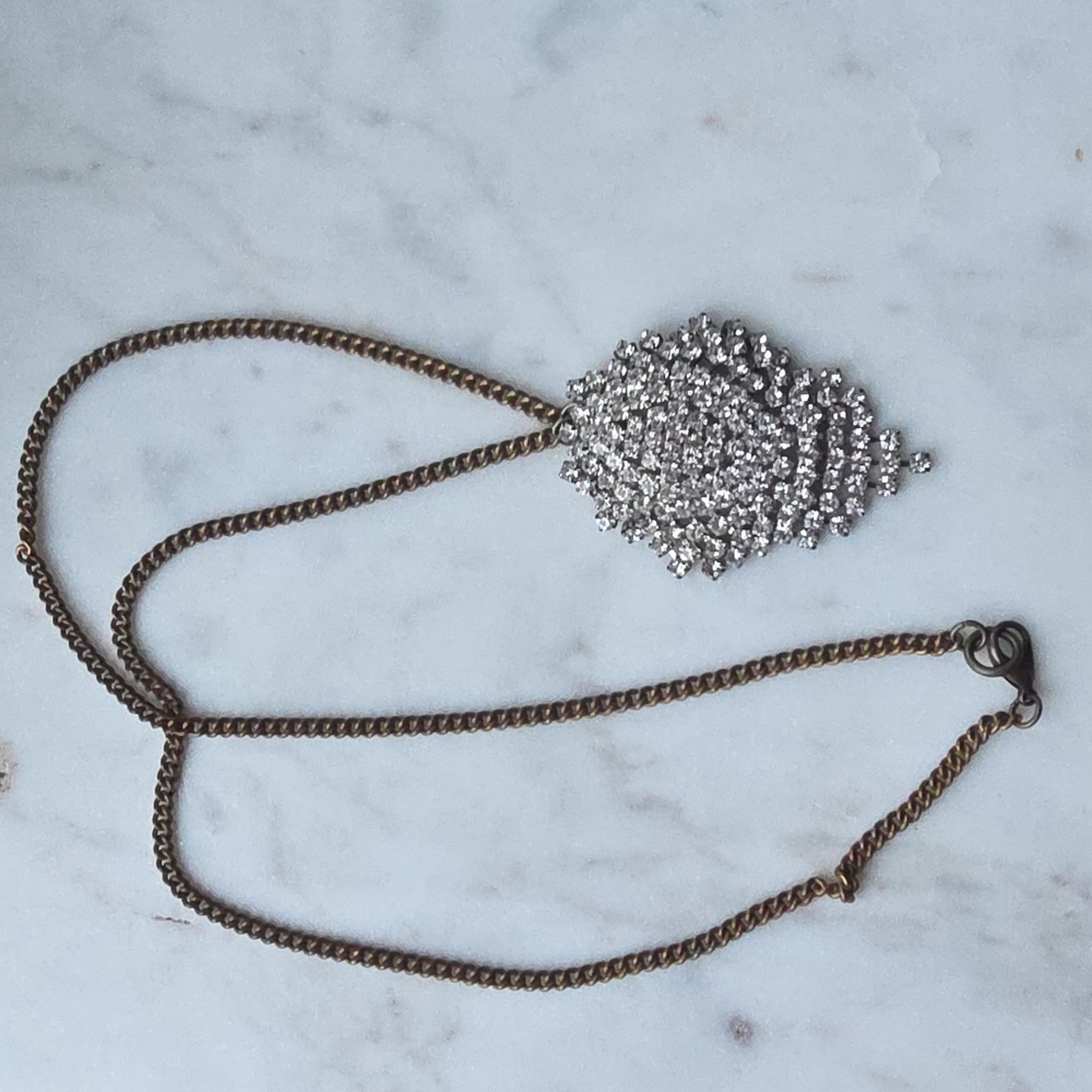 Handmade Vintage Rhinestone waterfall fringe Pendant Necklace.